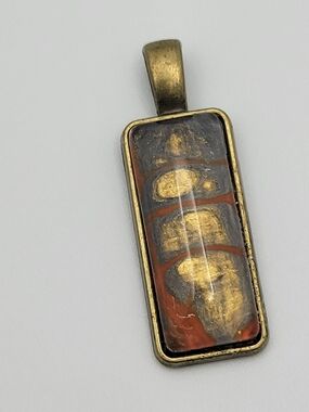Gold and Burnt Orange Tone Rectangular Pendant Necklace